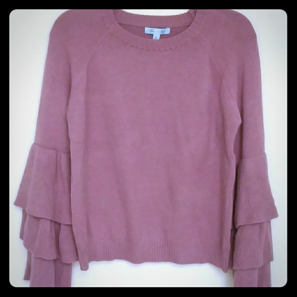 Mauve triple ruffle sweater